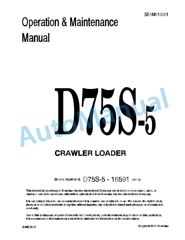 Komatsu D75S-5 Crawler Loader Operation and Maintenance Manual SEAM010001