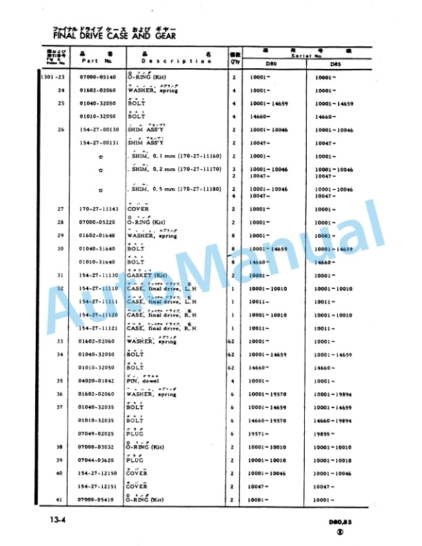 Komatsu D80APE-12, 85APE-12 Bulldozer Parts Manual PEPB01547041-3