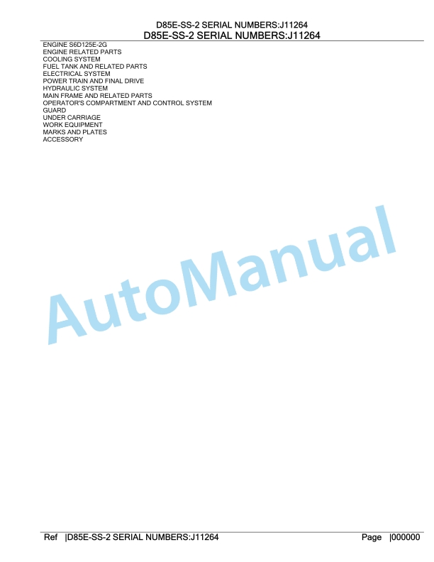 Komatsu D85ESS-2 Crawler Dozer Parts Manual