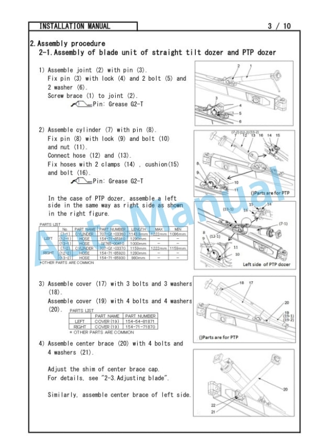 Komatsu D85EX-18E0, D85PX-18E0 Bull Dozer Field Assembly Instruction GEN00192-00-3