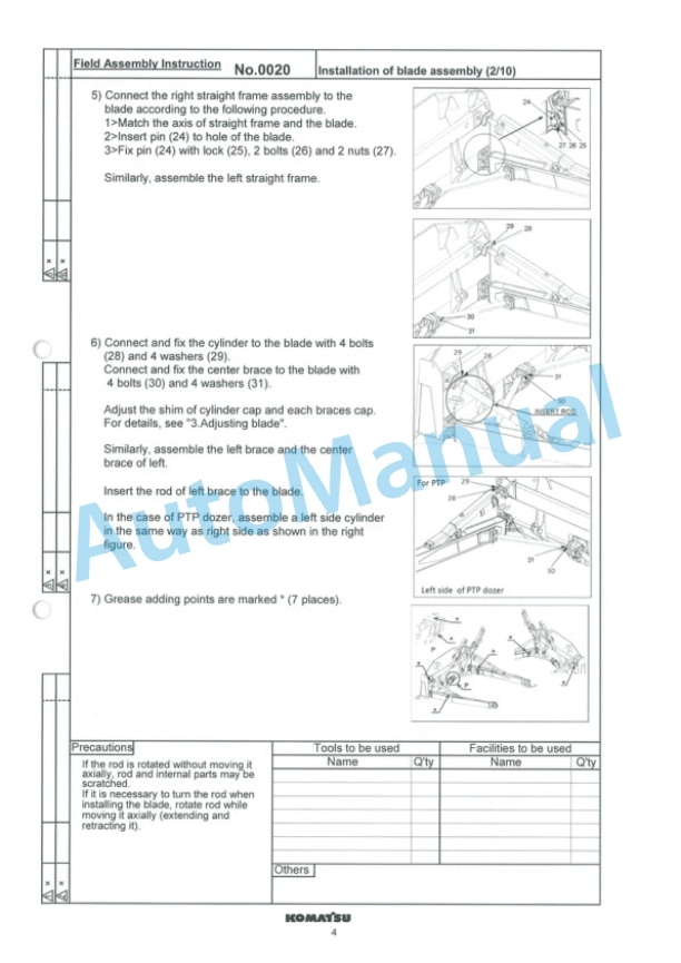 Komatsu D85EXi-18, D85PXi-18 Bull Dozer Field Assembly Instruction A1M2015A0409-2