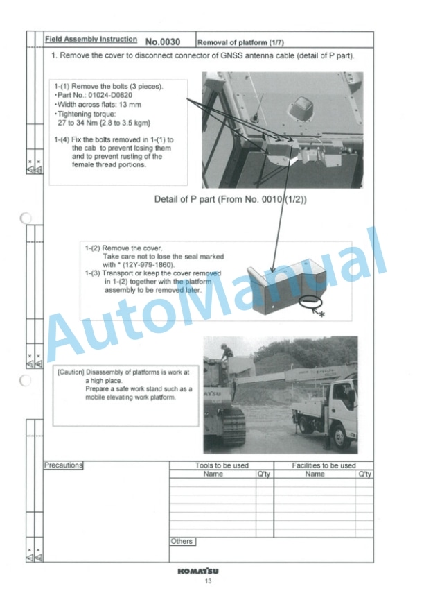 Komatsu D85EXi-18, D85PXi-18 Bull Dozer Field Assembly Instruction A1M2015A0409-3
