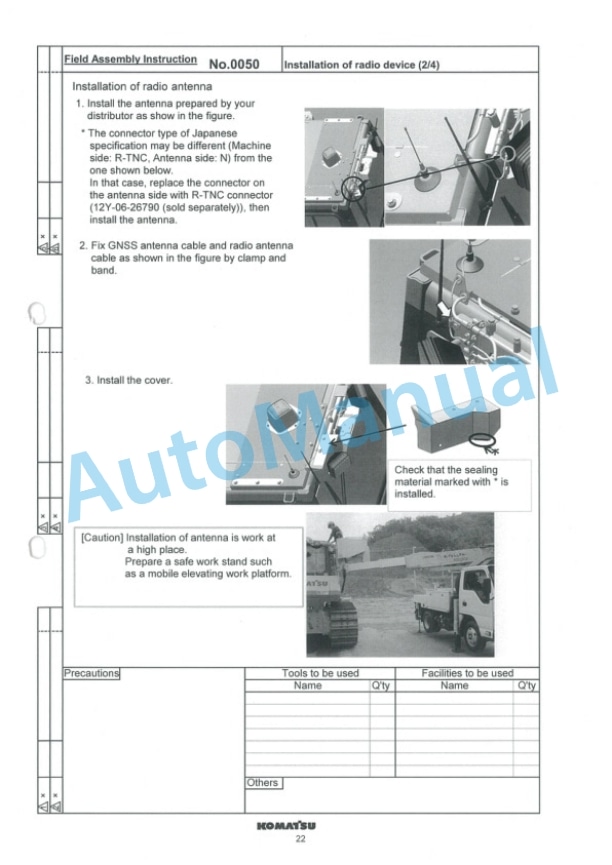 Komatsu D85EXi-18, D85PXi-18 Bull Dozer Field Assembly Instruction A1M2015A0409-4