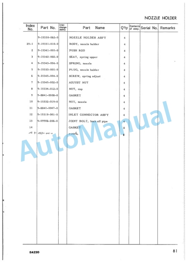 Komatsu DA220 Diesel Engine Parts Manual DA220-PE4-5