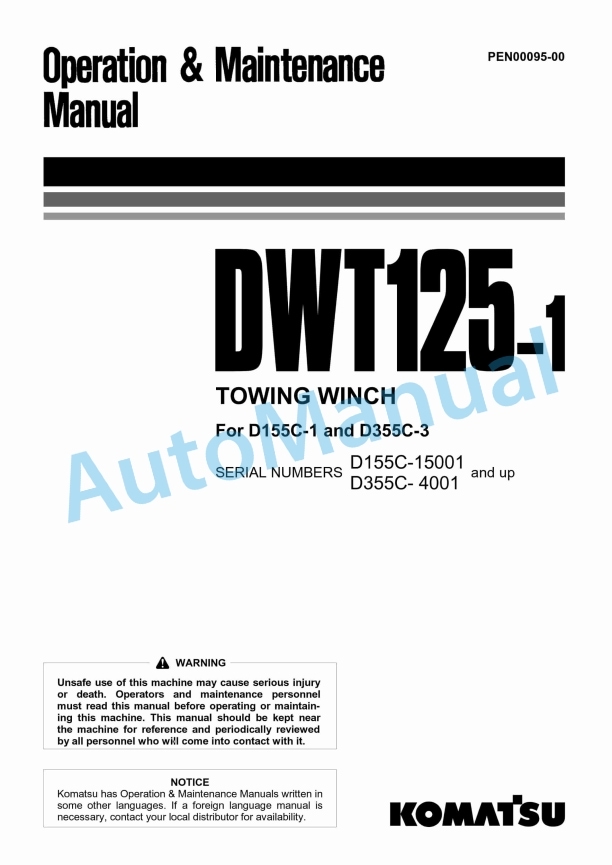 Komatsu DWT125-1 Towing Winch Operation and Maintenance Manual PEN00095-00