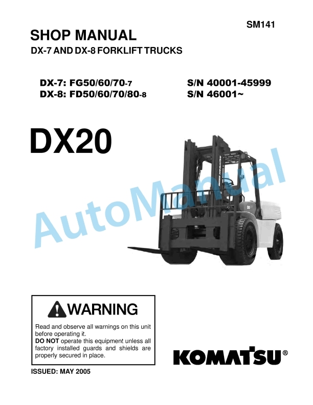 Komatsu DX-7, DX-8 Forklift Truck Shop Manual SM141