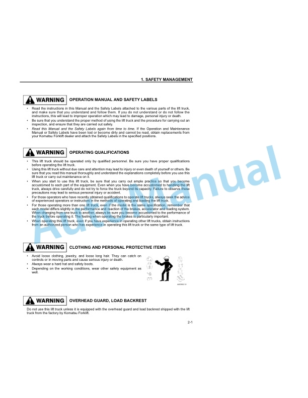 Komatsu DX Series Forklift Truck Operation and Maintenance Manual OM113R-2
