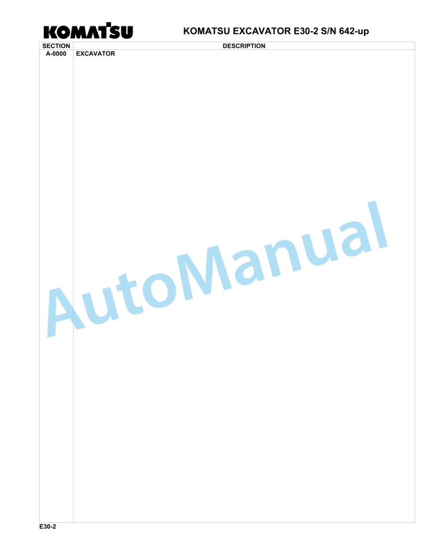 Komatsu E03-2 Excavator Parts Manual