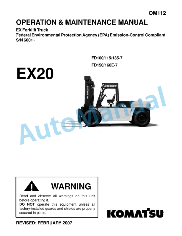 Komatsu EX Forklift Truck Operation and Maintenance Manual OM112
