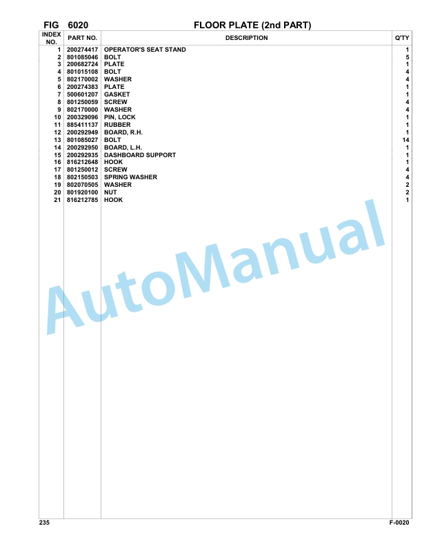 Komatsu FAI 235 Hydraulic Excavator Parts Manual 23500014-3