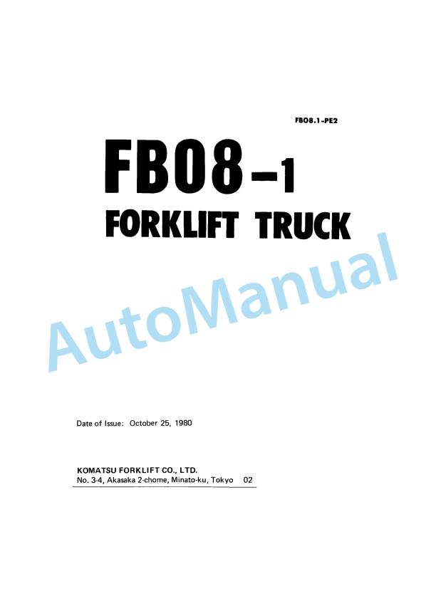 Komatsu FB08-1 Forklift Truck Parts Manual FB08.1-PE2