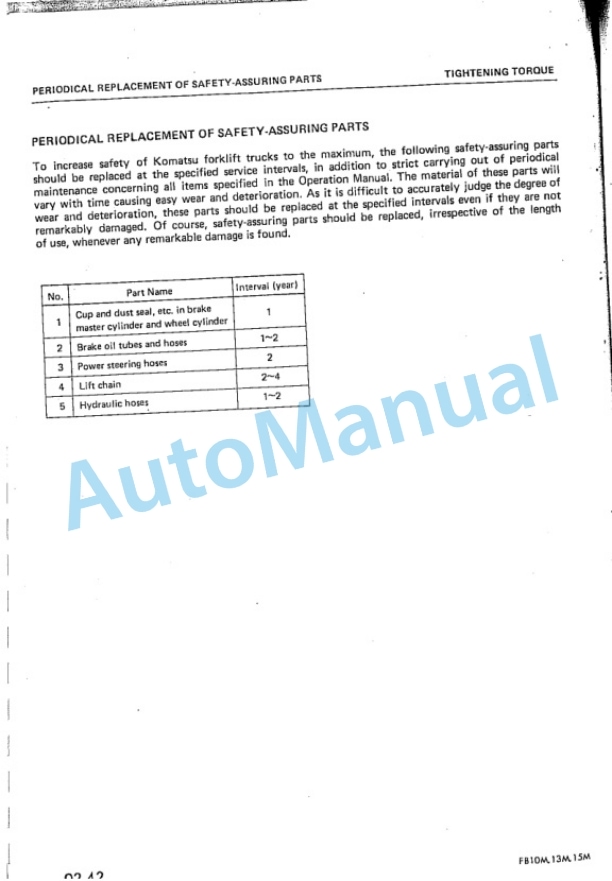 Komatsu FB10M-1, FB13M-1, FB15M-1 Forklift Truck Shop Manual FB10M_15M.1-BE1-3