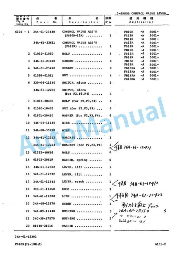 Komatsu FB10R-4, FB13R-4, FB14R-4, FB15R-4, FB18R-4, FB10RJ-4, FB13RJ-4, FB14RJ-4, FB15RJ-4, FB18RJ-4, FB10RA Parts Manual FB10R_18R.4-PNE1-4