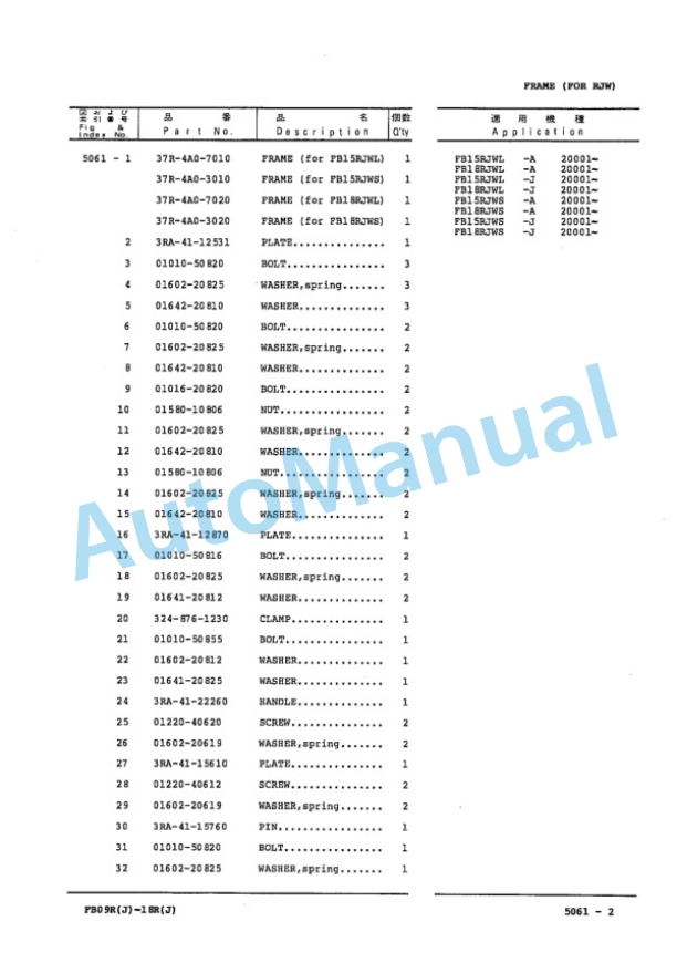 Komatsu FB10RS-6, FB13RS-6, FB14RS-6, FB15RS-6, FB18RS-6, FB10RL-6, FB13RL-6, FB14RL-6, FB15RL-6, FB18RL-6, FB15RJS Parts Manual FB10R_18R.6-PNE2-4
