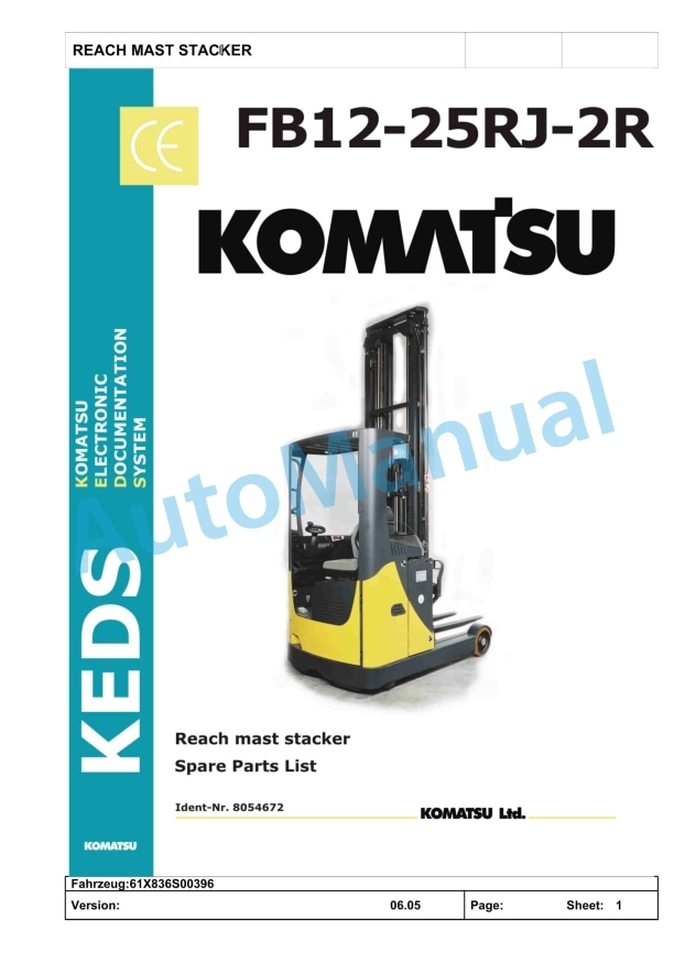 Komatsu FB12-25RJ-2R Reach Mast Stacker Parts Manual 8054672