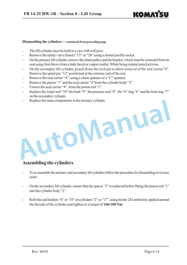 Komatsu FB14RW-1R, FB16RW-1R, FB20RW-1R, FB25RW-1R Forklift Truck Parts Manual FB14-25RW-1R-2