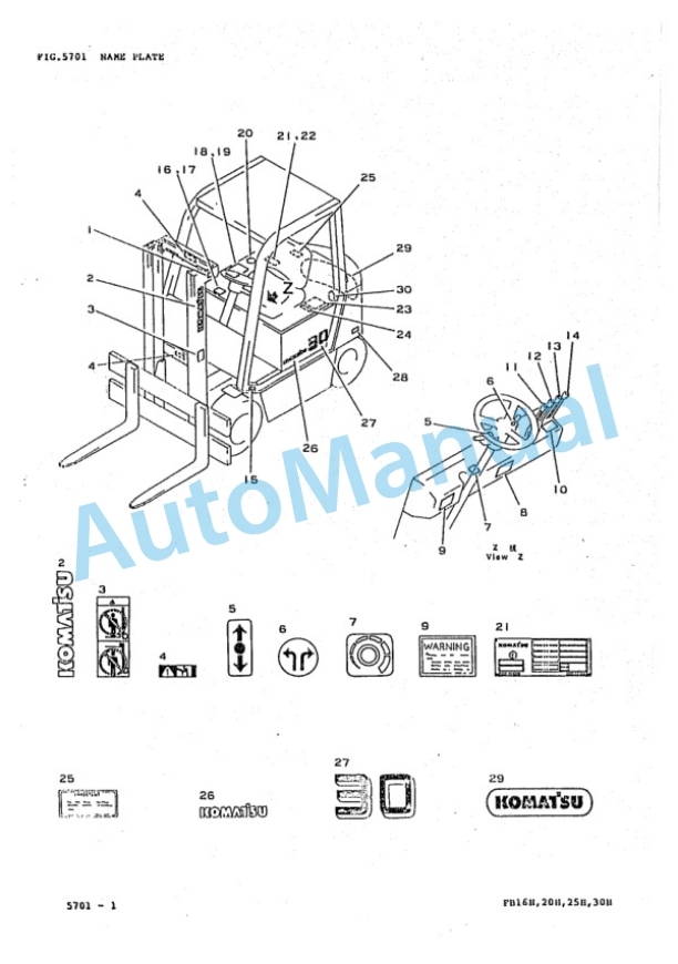 Komatsu FB16GH-1E, FB20GH-1E, FB25GH-1E, FB16H-1E, FB20H-1E, FB25H-1E, FB30H-1E Forklift Truck Parts Manual PBB01B1-01-4