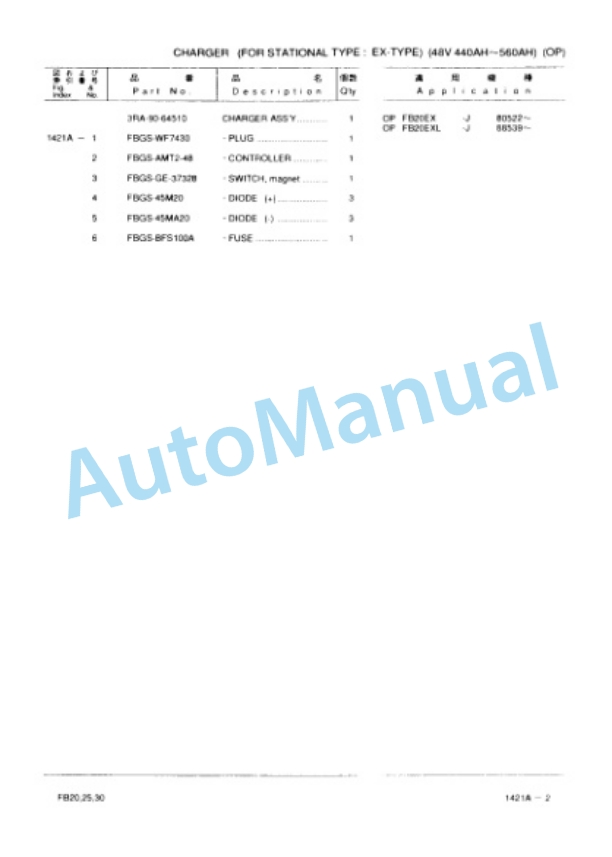 Komatsu FB20EX-5, FB25EX-5, FB30EX-5, FB20EXL-5, FB25EXL-5, FB20EXG-5, FB25EXG-5, FB20EXH-5, FB25EXH-5 Forklift Truck Parts Manual PBB05A1-03-2