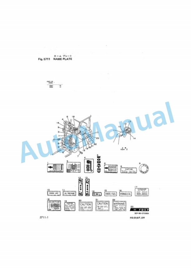 Komatsu FD07-2, FD09-2, FG07-2, FG09-2 Forklift Truck Parts Manual FD07,09.2-PNE1-4