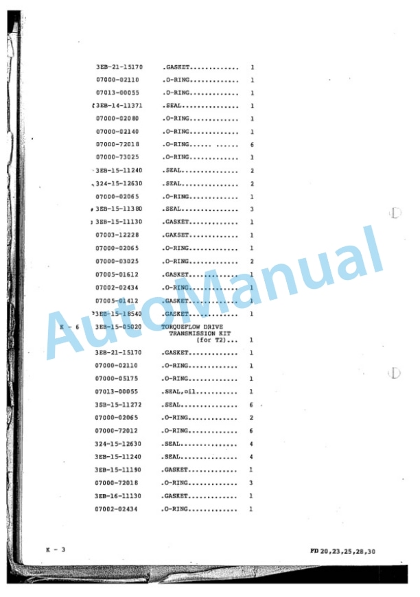 Komatsu FD20-10, FD23-10, FD25-10, FD28-10, FD30-10, FD20S-5, FD25S-5, FD30S-5 Forklift Truck Parts Manual FD20_30.10-PNE2-5