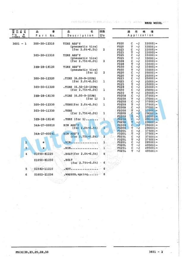 Komatsu FD20-11, FD23-11, FD25-11, FD28-11, FD30-11, FD20H-11, FD25H-11, FD30H-11, FD20L-11, FD25L-11, FG20 Parts Manual PEB11J1-04-3