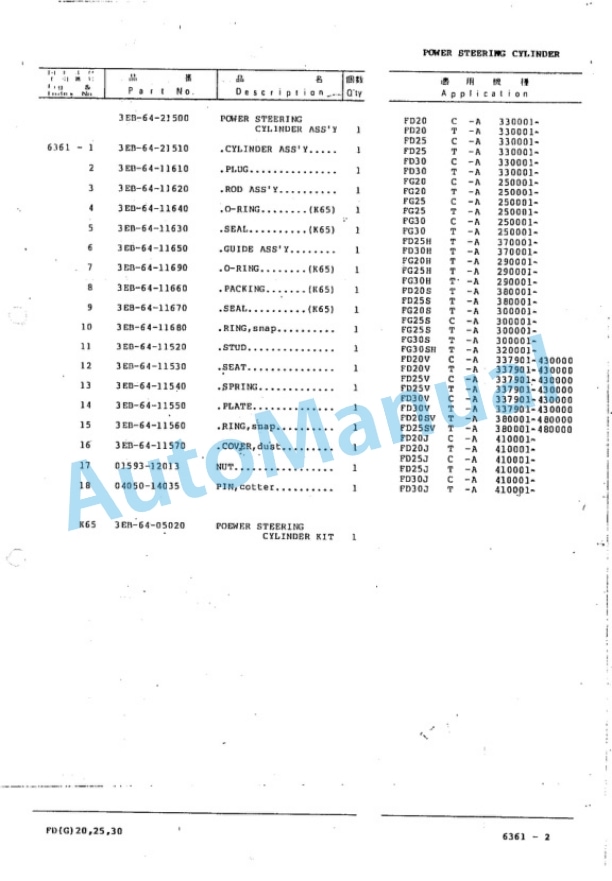 Komatsu FD20-11, FD25-11, FD30-11, FD25H-11, FD30H-11, FD20S-11, FD25S-11, FD20J-11, FD25J-11, FD30J-11, FG20 Parts Manual PEB11A1-03-4