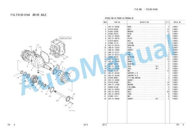 Komatsu FD33N-8, FD35N-8, FD35-8, FD40-8, FD35Z-8, FD40Z-8, FD45-8, FD50A-8 Parts Manual PEC08E1-01-2