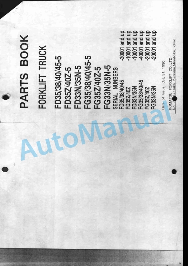 Komatsu FD35-5, FD38-5, FD40-5, FD45-5, FD35Z-5, FD40Z-5, FD33N-5, FD35N-5, FG35-5, FG38-5, FG40-5, FG45-5, FG35Z Parts Manual