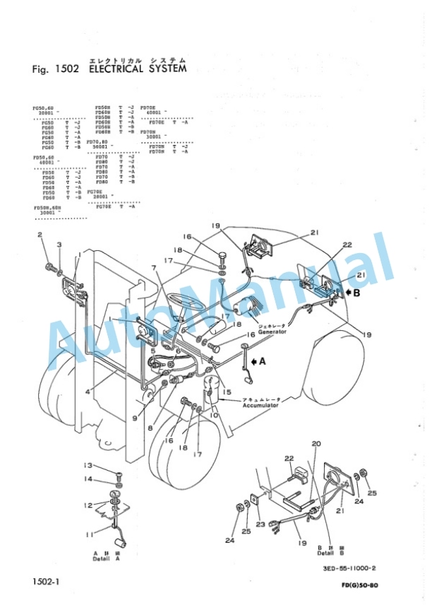 Komatsu FD70E-3, FD70N-3, FG70E-3 Forklift Truck Parts Manual FD70E.3-PNE1-2