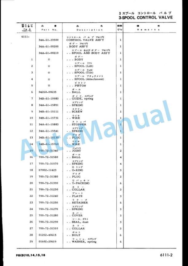 Komatsu FG10-12, FG14-12, FG15-12, FG18-12, FG10L-12, FG14L-12, FG15L-12, FG18L-12 Parts Manual FG10-18.12-PNE2-5
