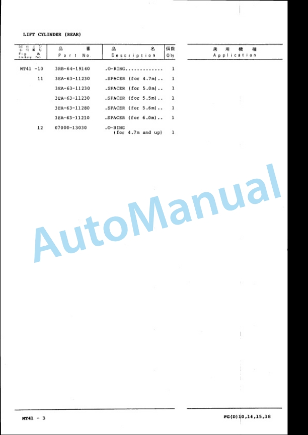 Komatsu FG10-15, FG14-15, FG15-15, FG18-15, FG15H-15, FG18H-15, FD10-15, FD14-15, FD15-15, FD18-15, FD15H-15, FD18H Parts Manual MVT185-PNE1-5