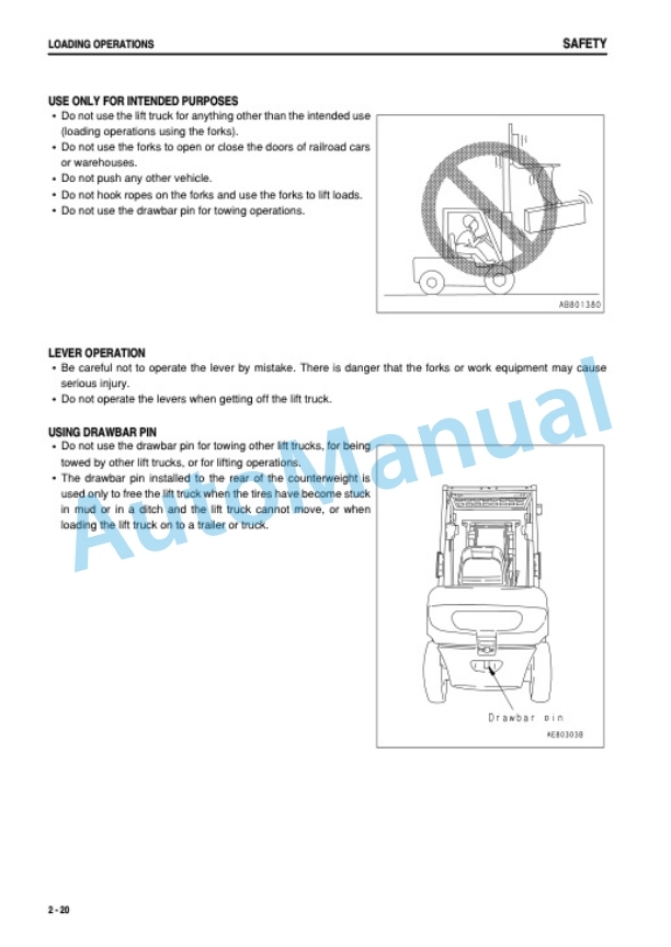 Komatsu FG10-17, FG14-17, FG15-17, FG18-17, FG15H-17, FG18H-17, FD15-17, FD18-17 Forklift Truck Operation and Maintenance Manual AEA17E1-02-2
