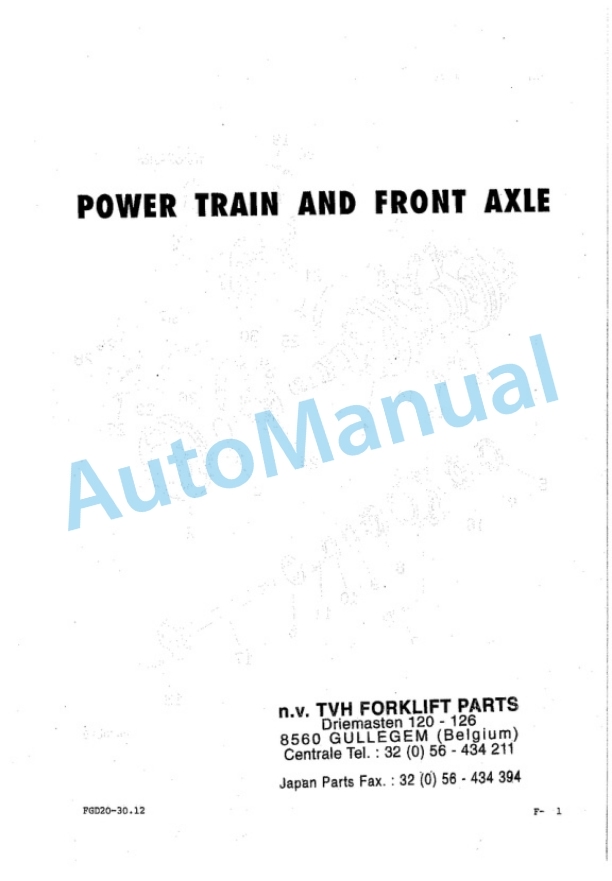 Komatsu FG20-12, FG25-12, FG30-12, FG20H-12, FG25H-12, FG30H-12, FD20-12, FD25-12, FD30-12, FD20J-12, FD25J Parts Manual PEB12C102-2