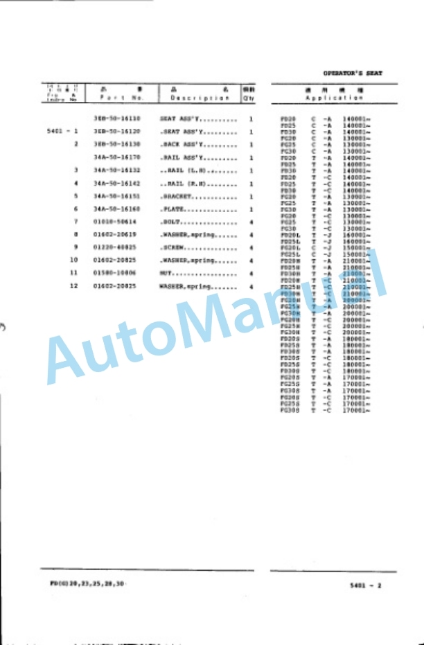 Komatsu FG20-8, FG23-8, FG25-8, FG28-8, FG30-8, FG20L-8, FG25L-8, FG20S-8, FG25S-8, FG30S-8 Parts Manual FG20 30.8-PNE2-4