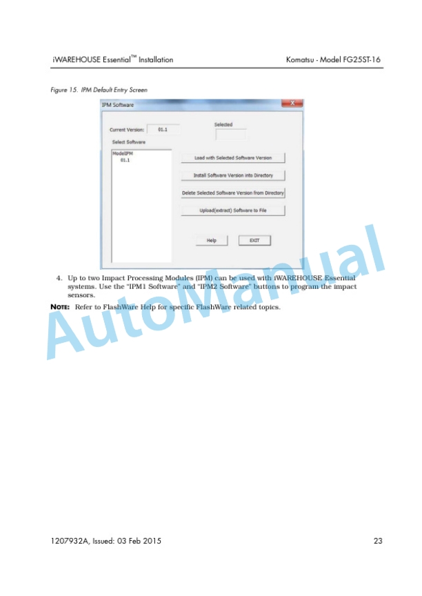 Komatsu FG25ST-16 Installation 1207932A 5 Komatsu FG25ST-16 Installation 1207932A-5