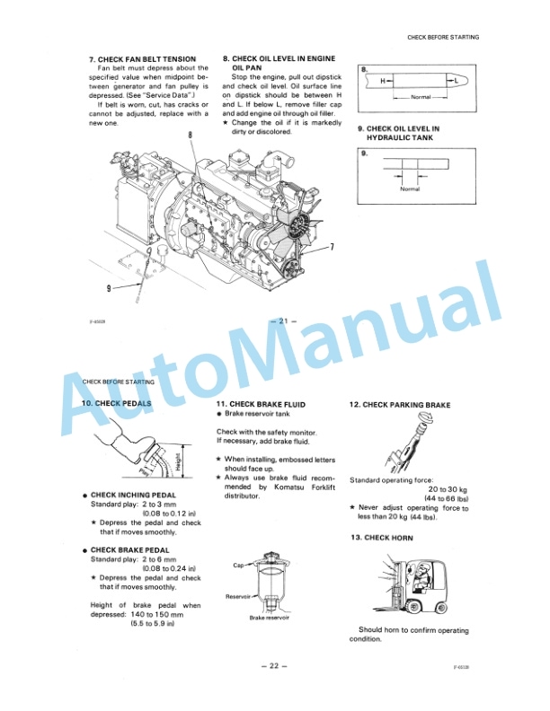 Komatsu FG50-5, FG60-5, FG70-6, FD50-5, FD60-5, FD70-5, FD60H-5, FD70H-5, FD80H-5 Forklift Truck Operation and Maintenance Manual OM058-3