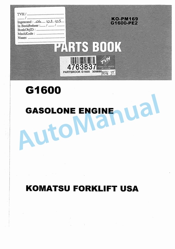 Komatsu G1600 Gasoline Engine Parts Manual KO-PM169