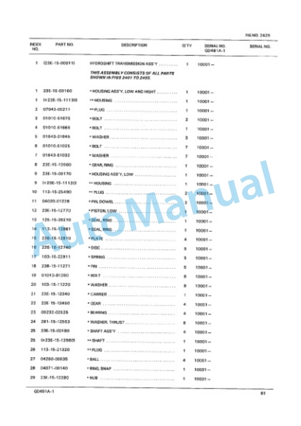 Komatsu GD461A-1 Motor Grader Parts Manual PEPBG4610100-3
