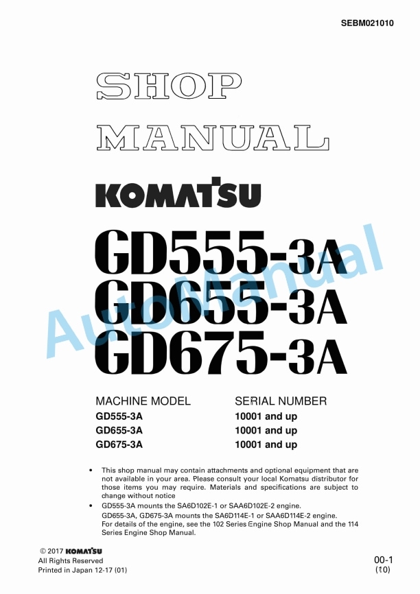 Komatsu GD555-3A, GD655-3A, GD675-3A Shop Manual SEBM021010