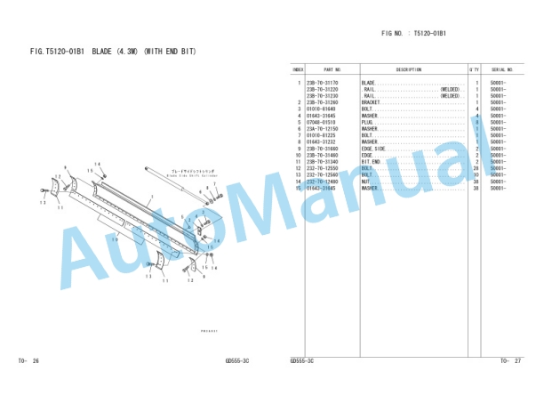 Komatsu GD555-3C Motor Grader Parts Manual FEN00130-04-5