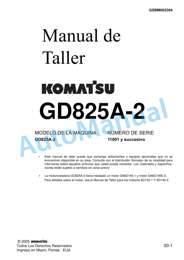 Komatsu GD825A-2 Motor Grader Shop Manual GSBM002304
