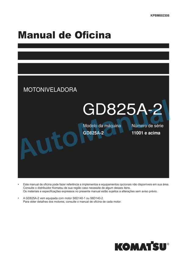 Komatsu GD825A-2 Motor Grader Shop Manual KPBM002308