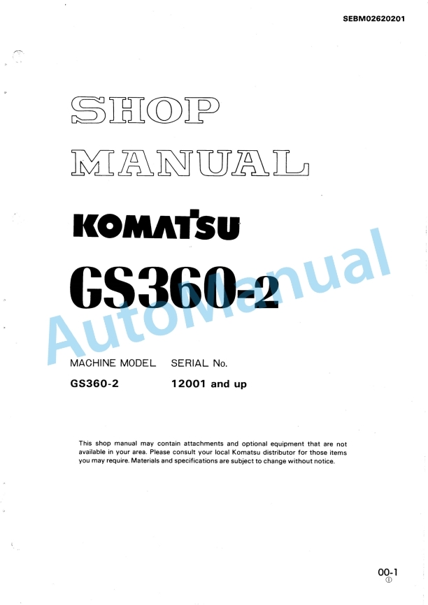 Komatsu GS360-2 Stabilizer Shop Manual SEBM02620201