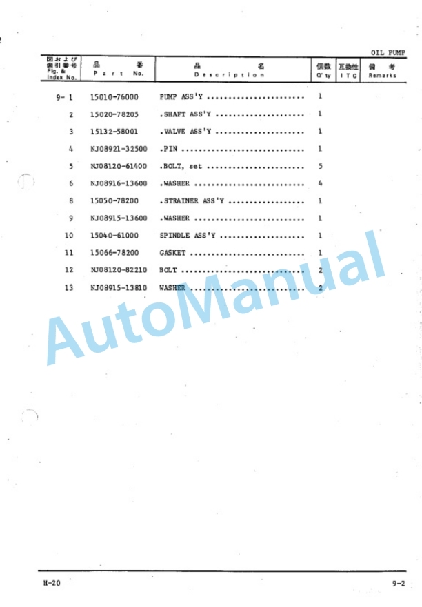 Komatsu H-20 Gasoline Engine Parts Manual H20-PNE6-3