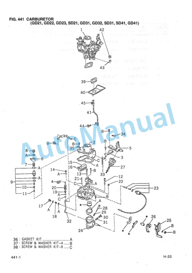 Komatsu H-20 Gasoline Engine Parts Manual PGBH200-01-3