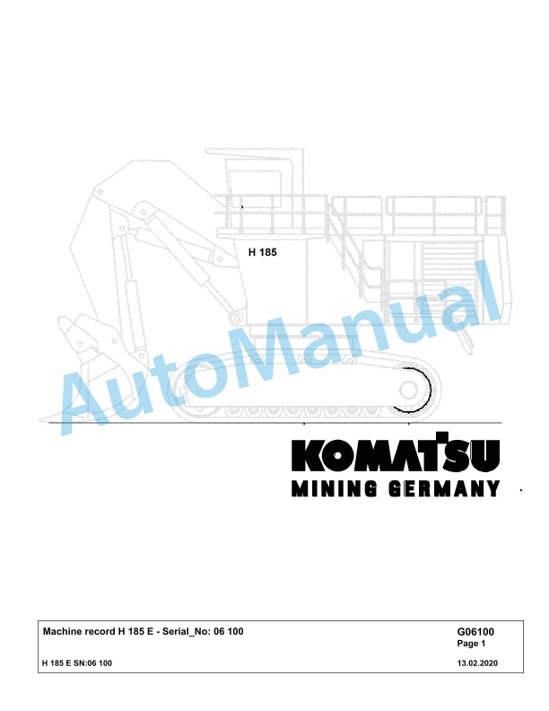 Komatsu H185E Hydraulic Mining Excavator Parts Manual G06100