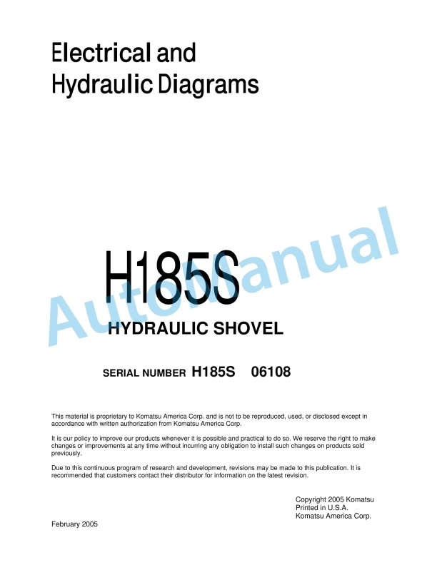 Komatsu H185S Hydraulic Shovel Shop Manual H185S06108SM