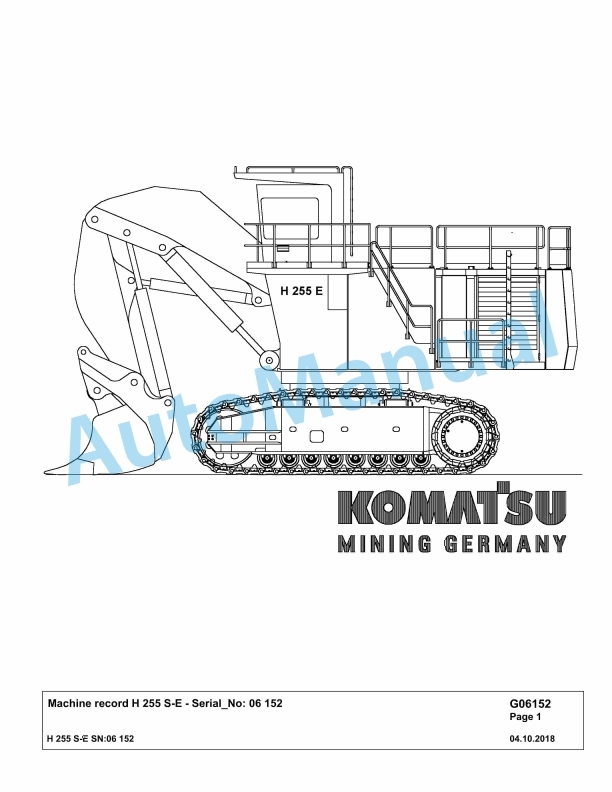 Komatsu H255S-E Hydraulic Mining Excavator Parts Manual G06152