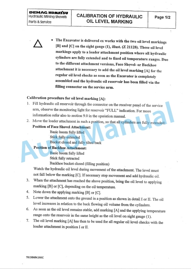 Komatsu H285S Hydraulic Shovel Operation and Maintenance Manual H285S78139