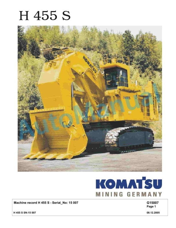 Komatsu H455E Hydraulic Mining Excavator Parts Manual G15007